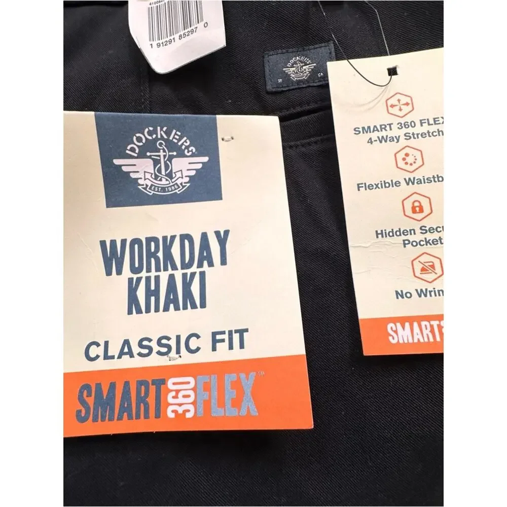 Dockers 360 Smart Flex Workday Khaki BLACK Classic Fit Pants Mens 36 x 34 NWT